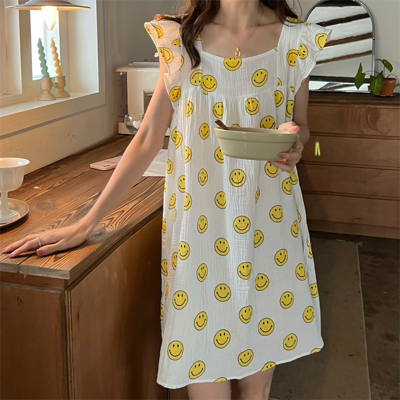 도매핏 여자 홈웨어 포근한  실속 여름 민소매 스마일 잠옷 스커트 일본계 귀여운 소녀 달콤한 홈웨어 스커트